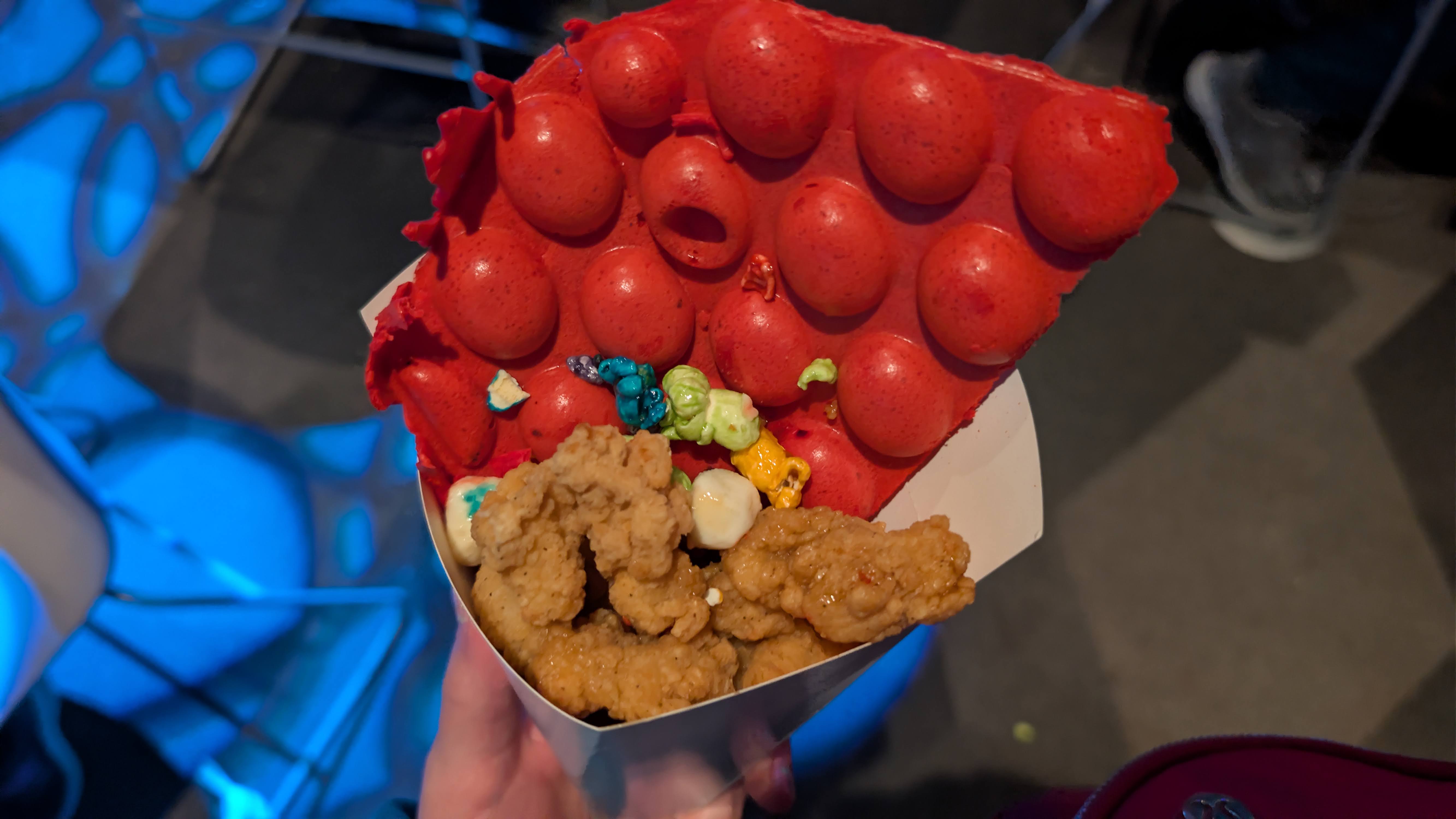 2026 EPCOT International Festival of the Arts Figment's Inspiration Station at the Odyssey popcorn, popcorn chicken and waffles