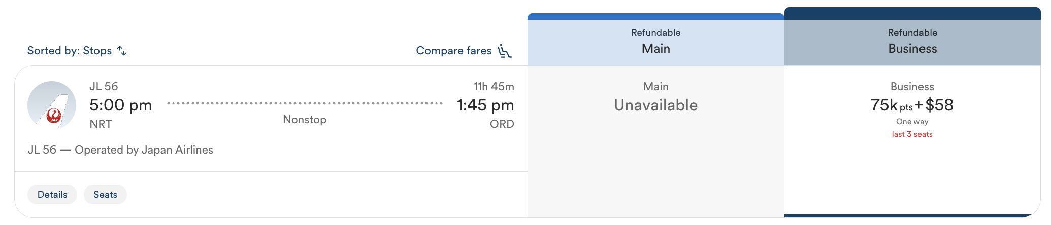 Alaska Atmos Rewards JAL redemption 75k points