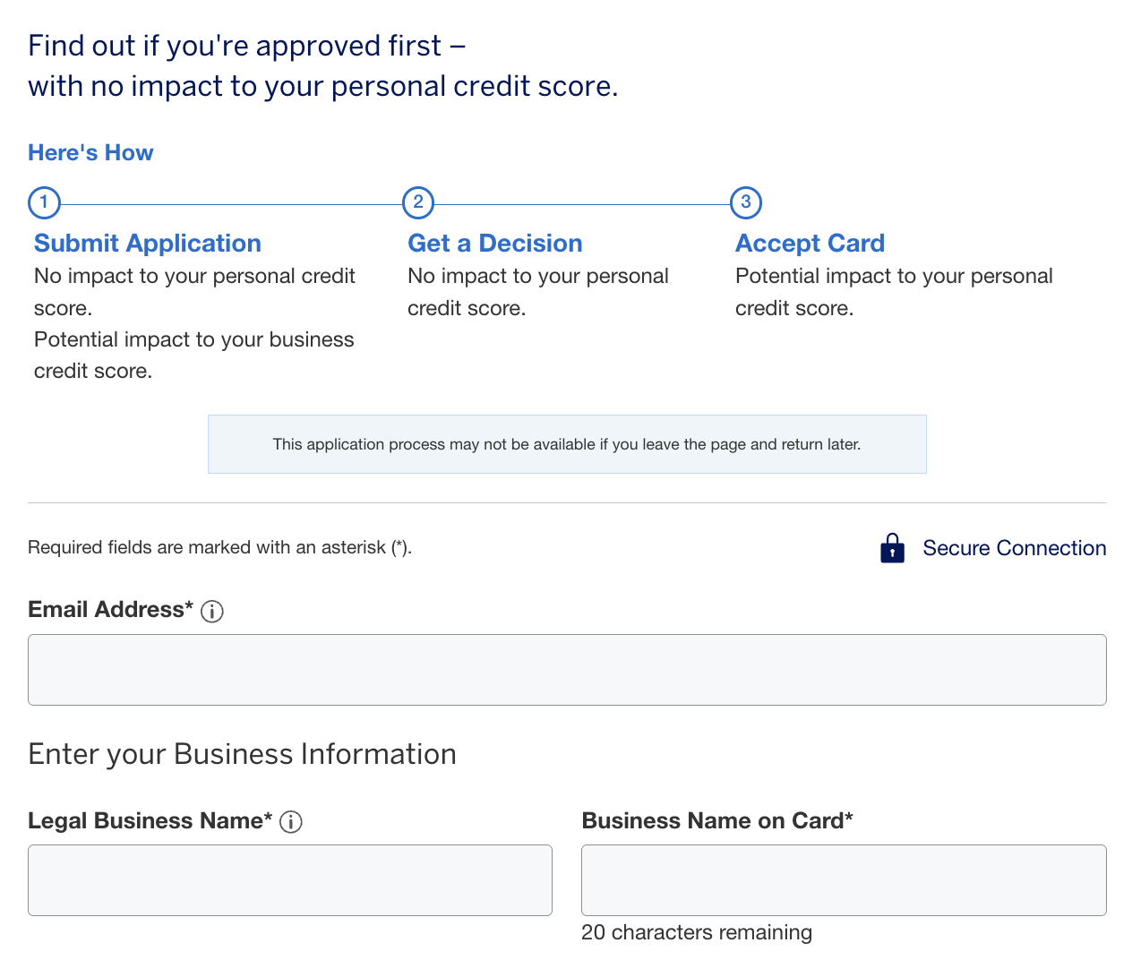 Amex Blue Business Plus card application page Amex Blue Business Plus card application page