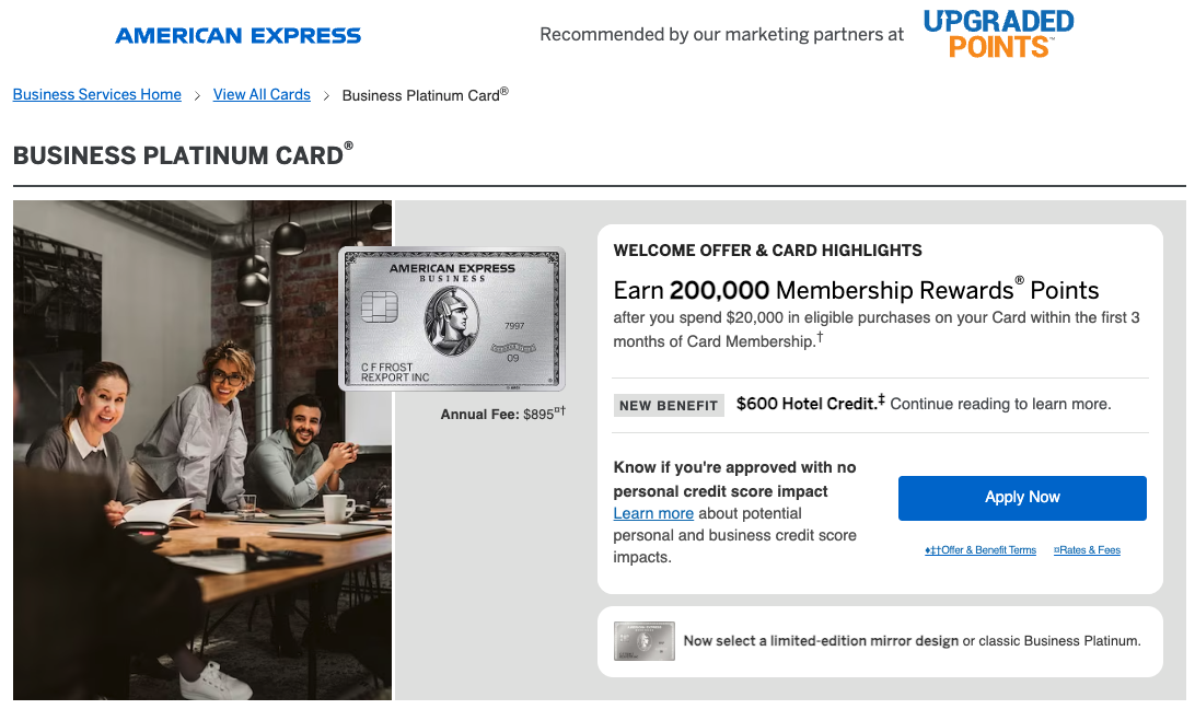 Amex Business Platinum card 200k ofer January 17 2026