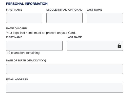 Amex Gold card application page info