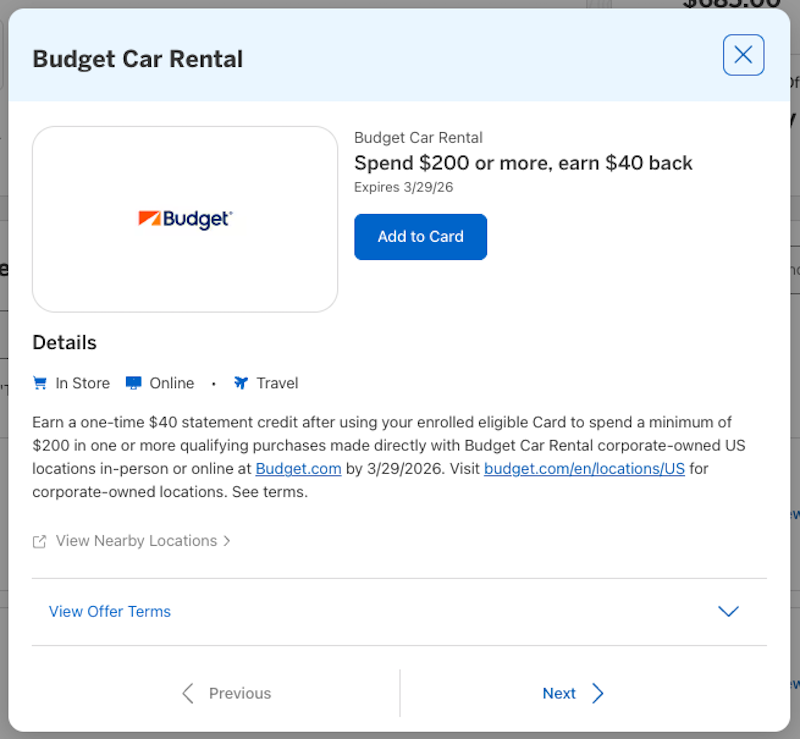 Amex Offer Budget January 2026