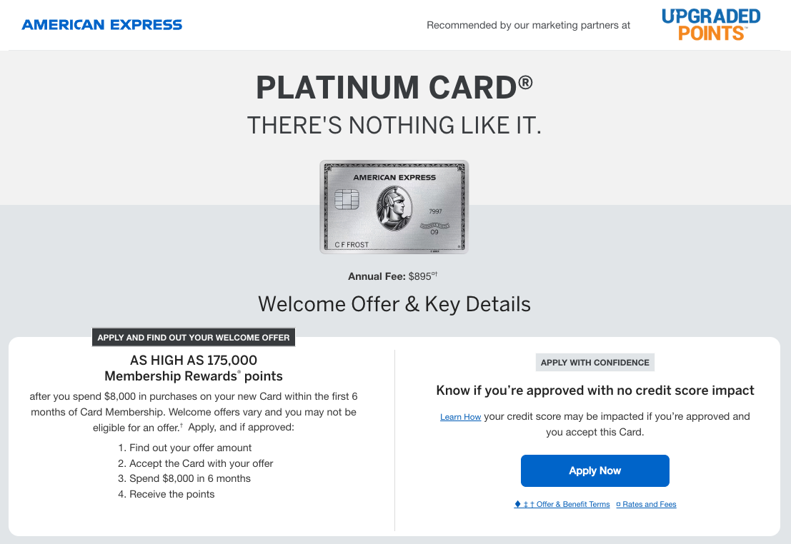 Amex Platinum card 175k offer first page