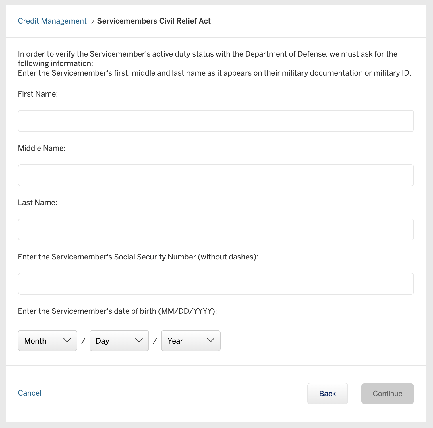 Amex apply for SCRA benefits personal info