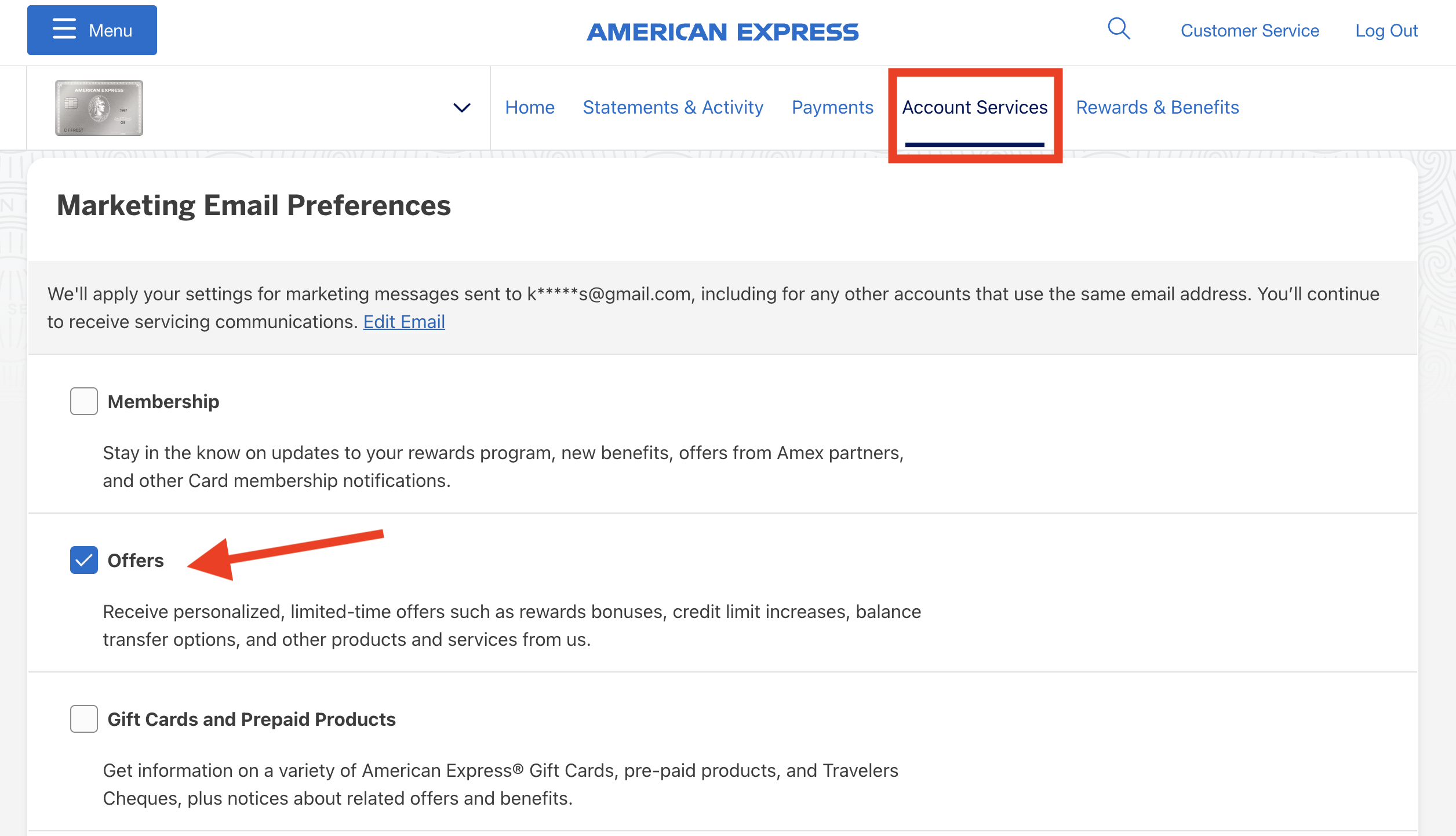 Amex email preferences online