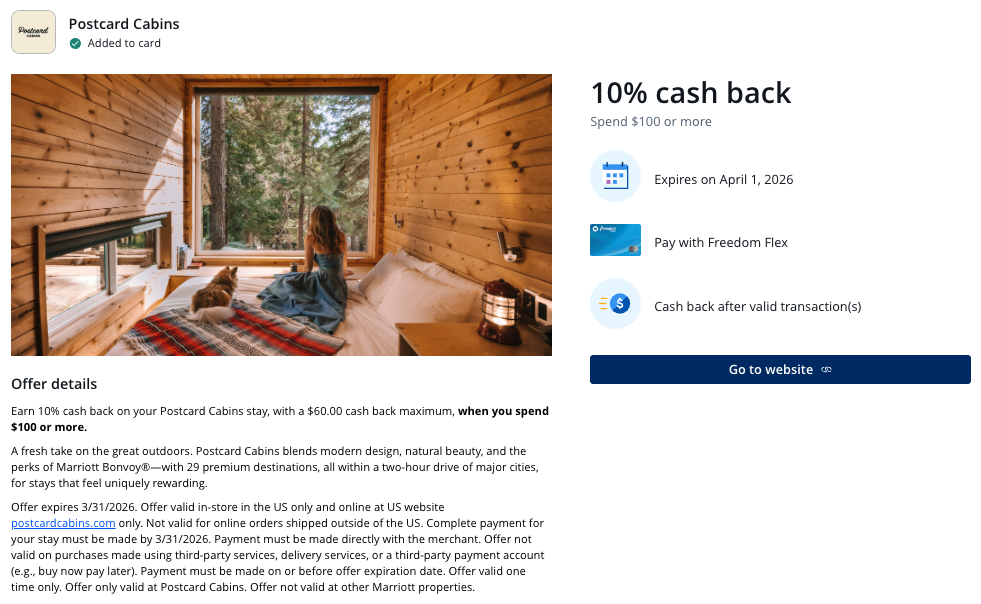 Chase Offer Postcard Cabins January 2026 Chase Offer Postcard Cabins January 2026
