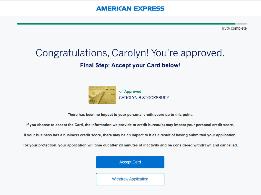 Delta Gold Business card approval after pop up Delta Gold Business card approval after pop up