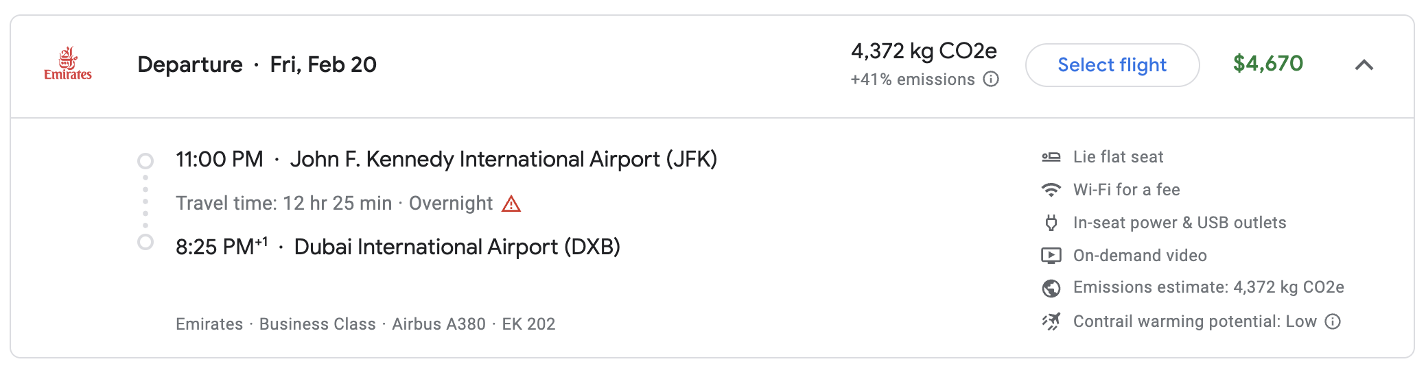 Emirates business JFK DXB cash price Emirates business JFK DXB cash price
