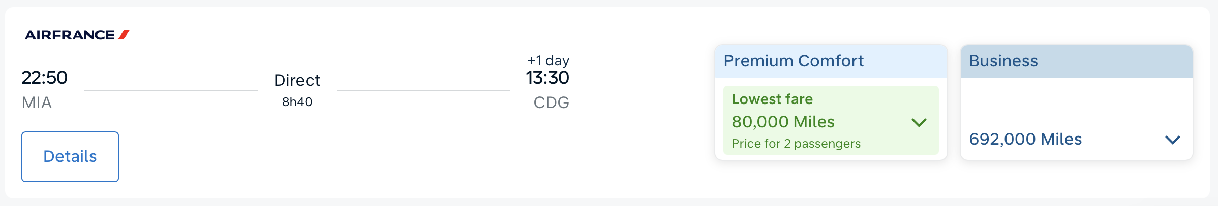 Flying Blue premium eonomy ticket from Miami to Paris
