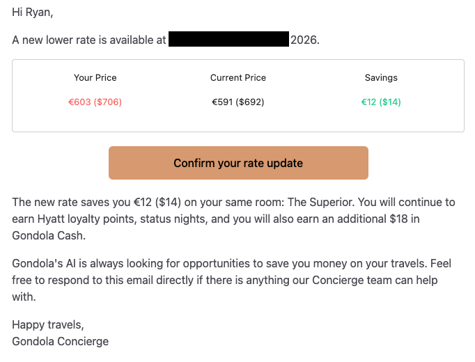 Gondola rate change notification Gondola rate change notification