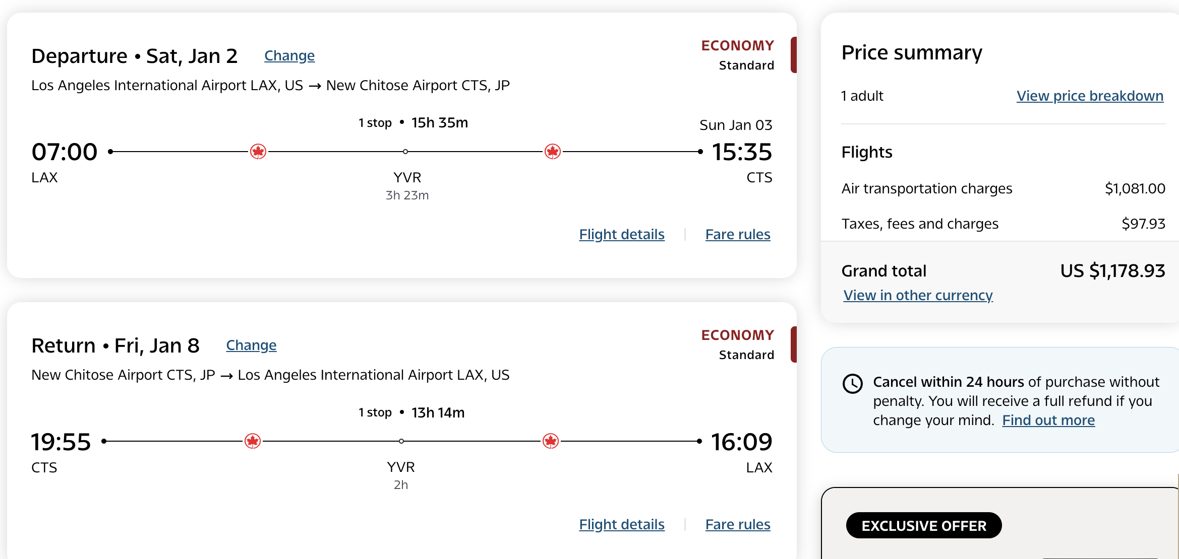 LAX to Sapporo with Air Canada