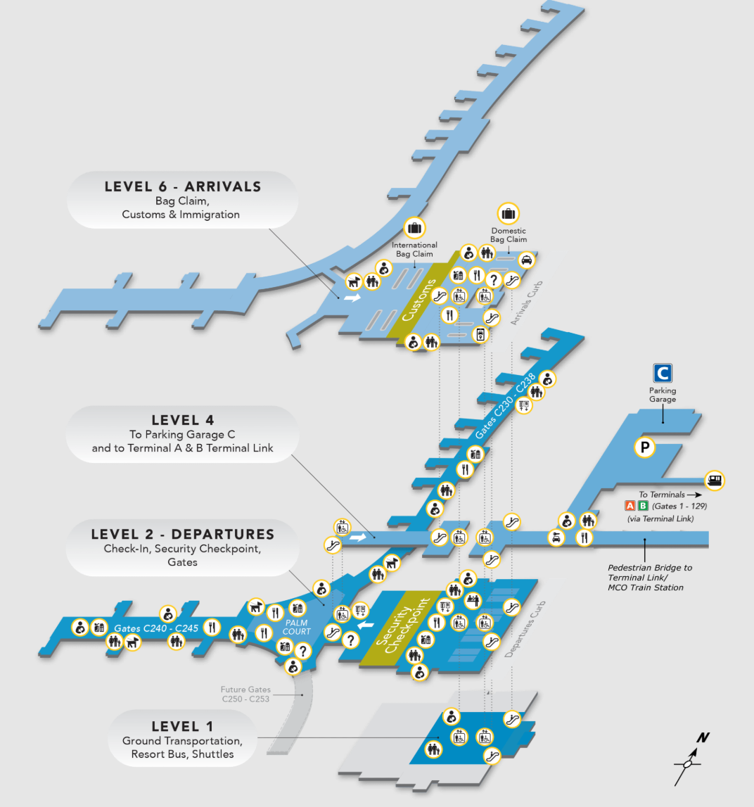 Orlando International Airport MCO Terminal C Wayfinding Map Orlando Internationa Airport Terminal C