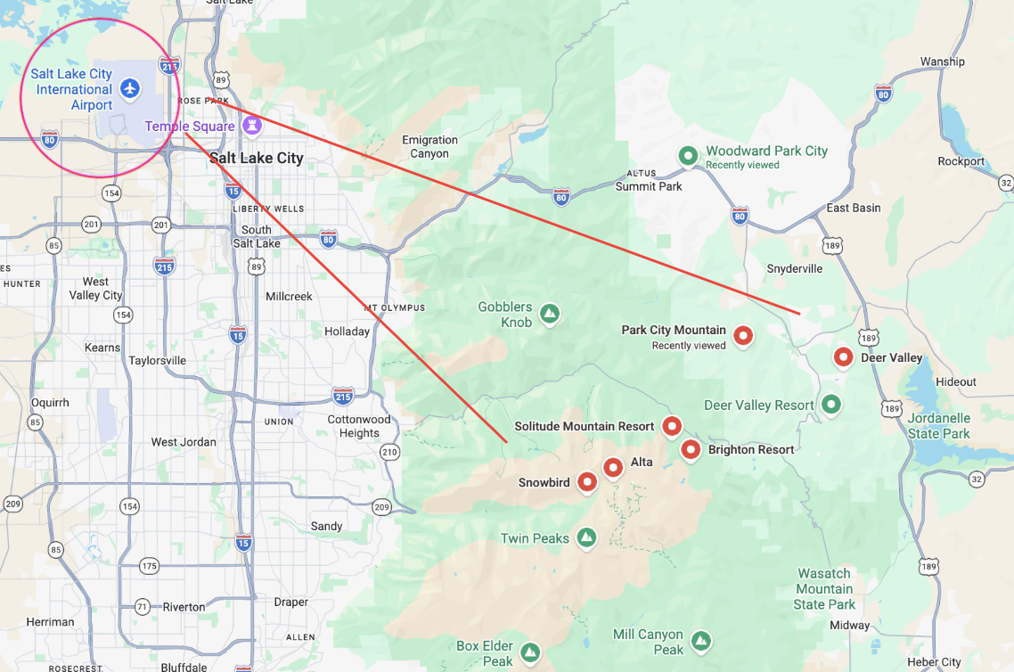 Salt Lake City Ski Resort Map