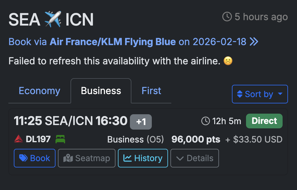 Seats Aero Flying Blue Redemption