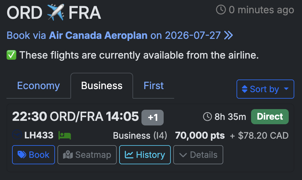 Seats.aero ORD FRA Aeroplan