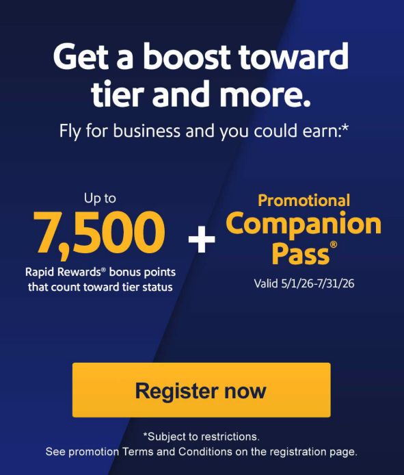 Southwest Biz Bonus Points Companion Pass Promo