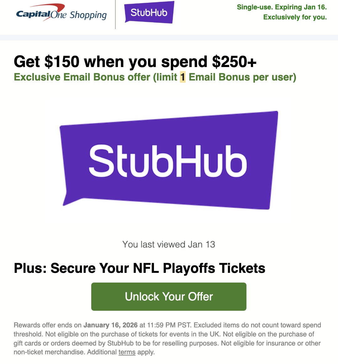 Stubhub Capital One Offer Stubhub Capital One Offer