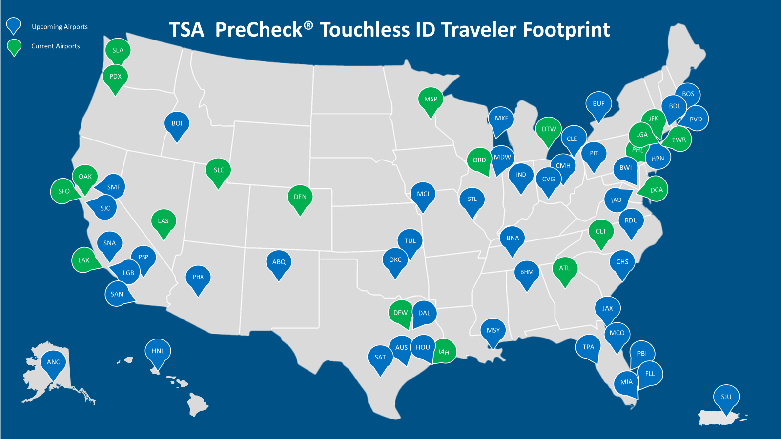 TSA Touchless ID Expasion Map TSA Touchless ID Expasion Map
