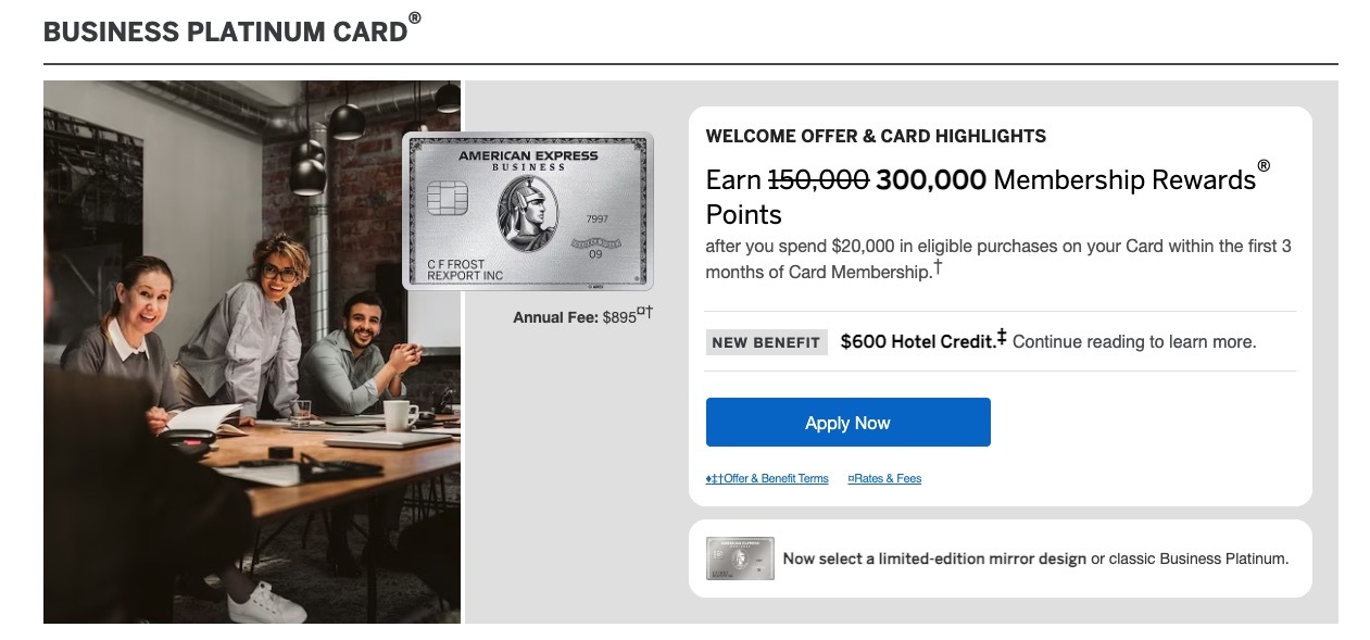 Amex Business Platinum card 300k offer April 6 2026