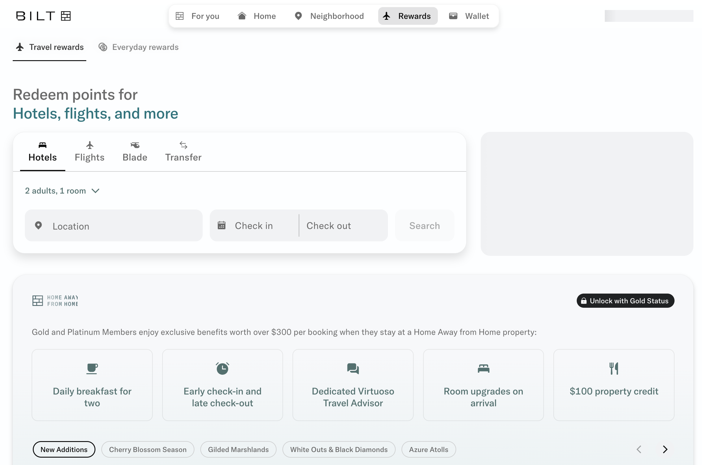 Bilt Travel Portal home page