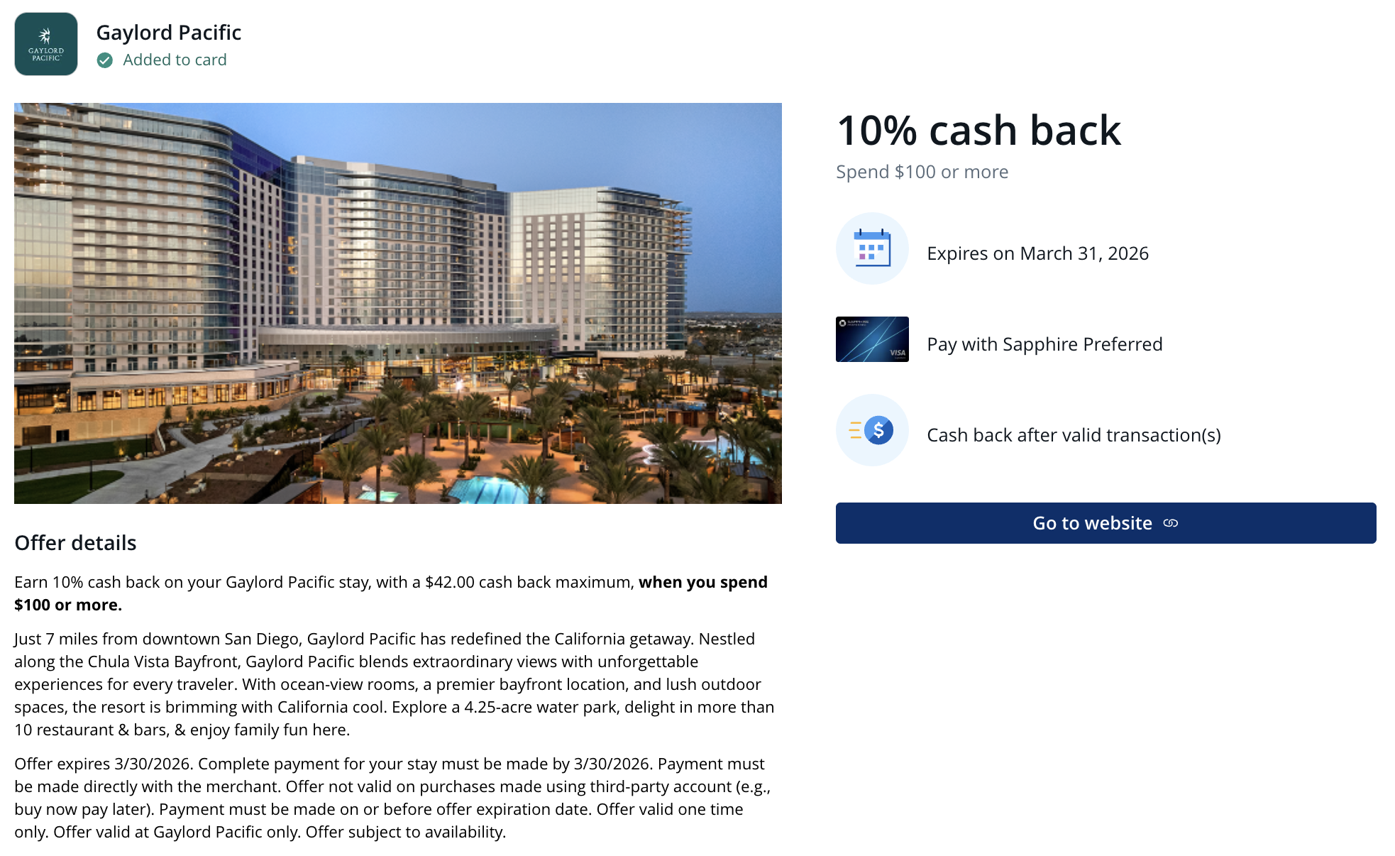 Chase Offer Gaylord Pacific February 2026
