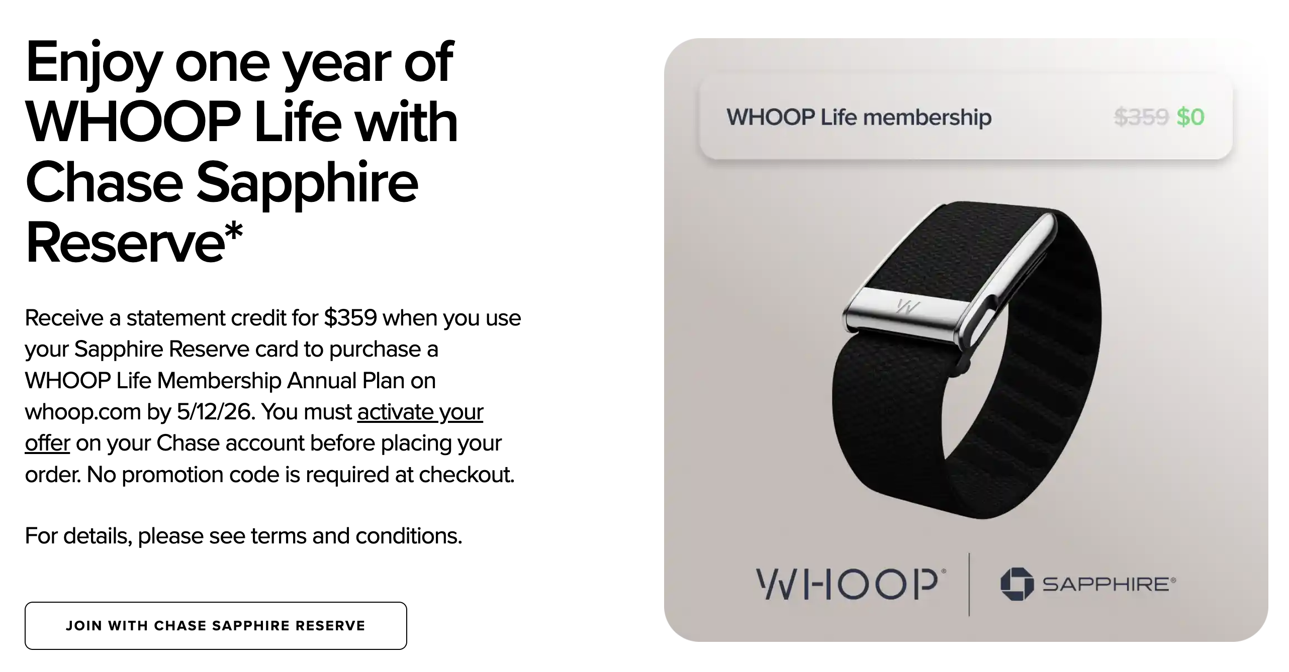 Chase Sapphire Reserve WHOOP offer