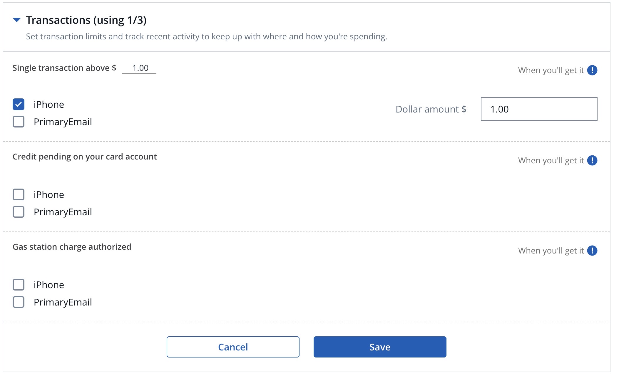 Chase alerts manage page Chase alerts manage page