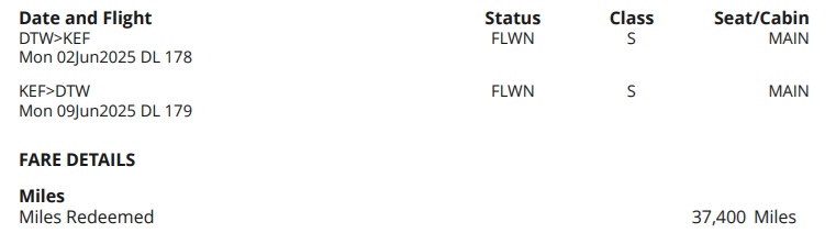 DTW to KEF on Delta Air Lines