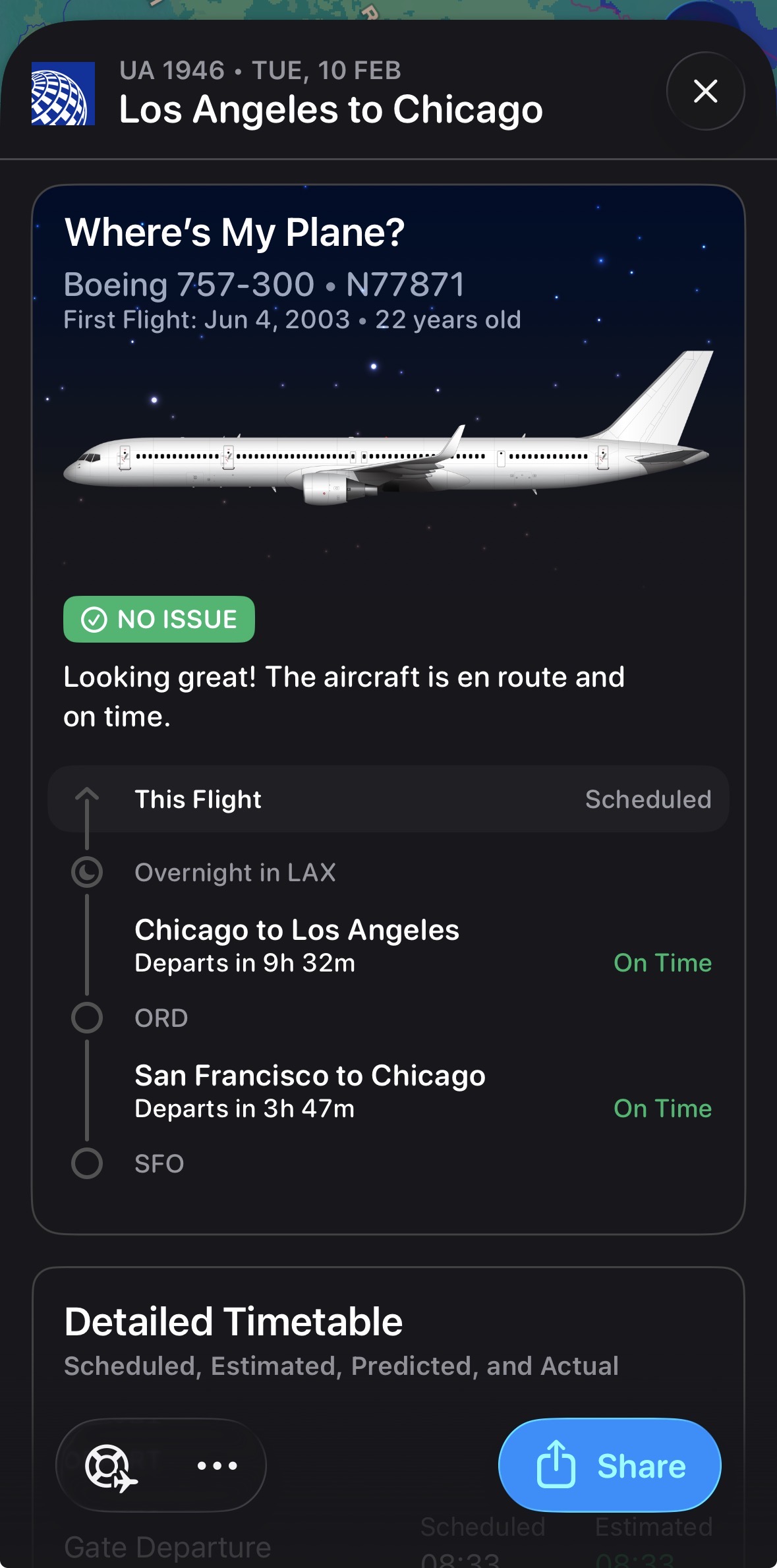 Flighty details LAX-ORD on United