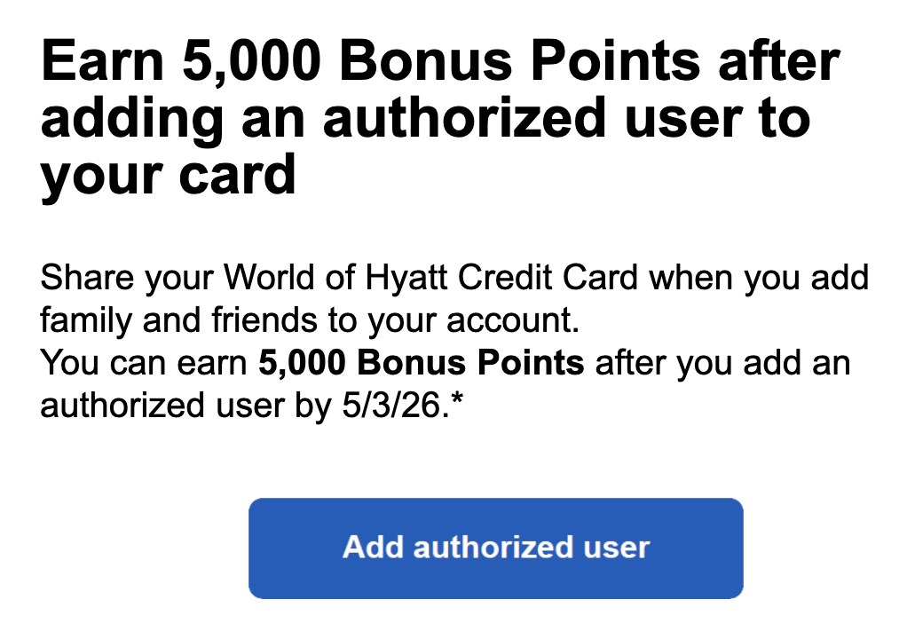 Hyatt bonus points authorized user credit card Hyatt bonus points authorized user credit card
