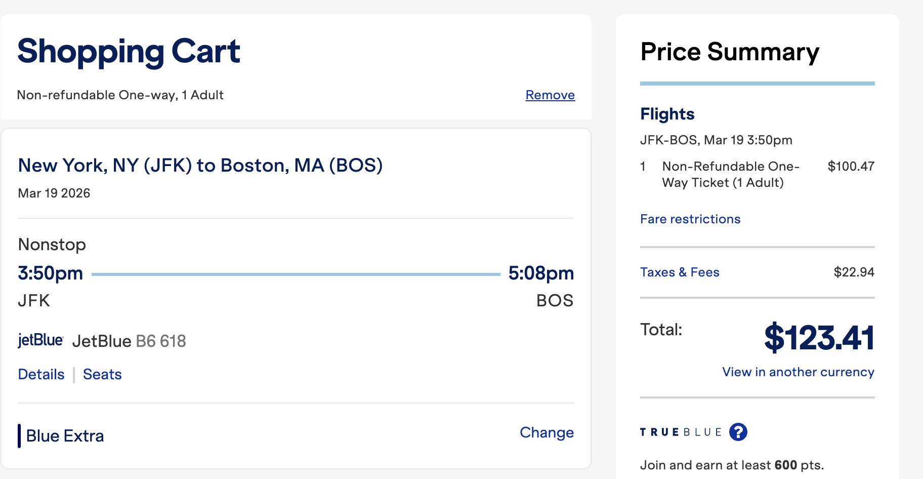 JFK BOS JetBlue JFK BOS JetBlue
