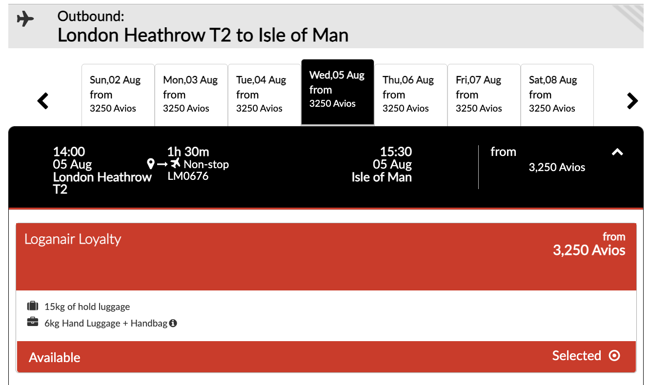 London Heathrow to Isle of Man Avios redemption London Heathrow to Isle of Man Avios redemption