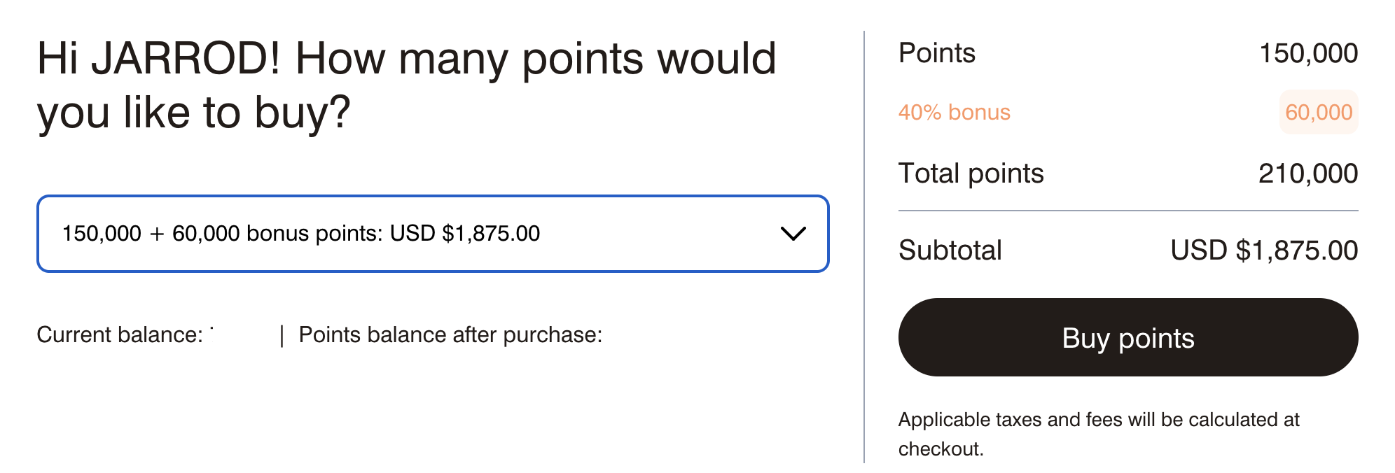 Marriott Points Purchase Total Marriott Points Purchase Total