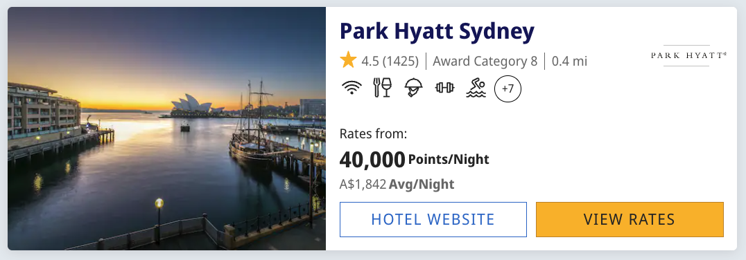 Park Hyatt Sydney award price