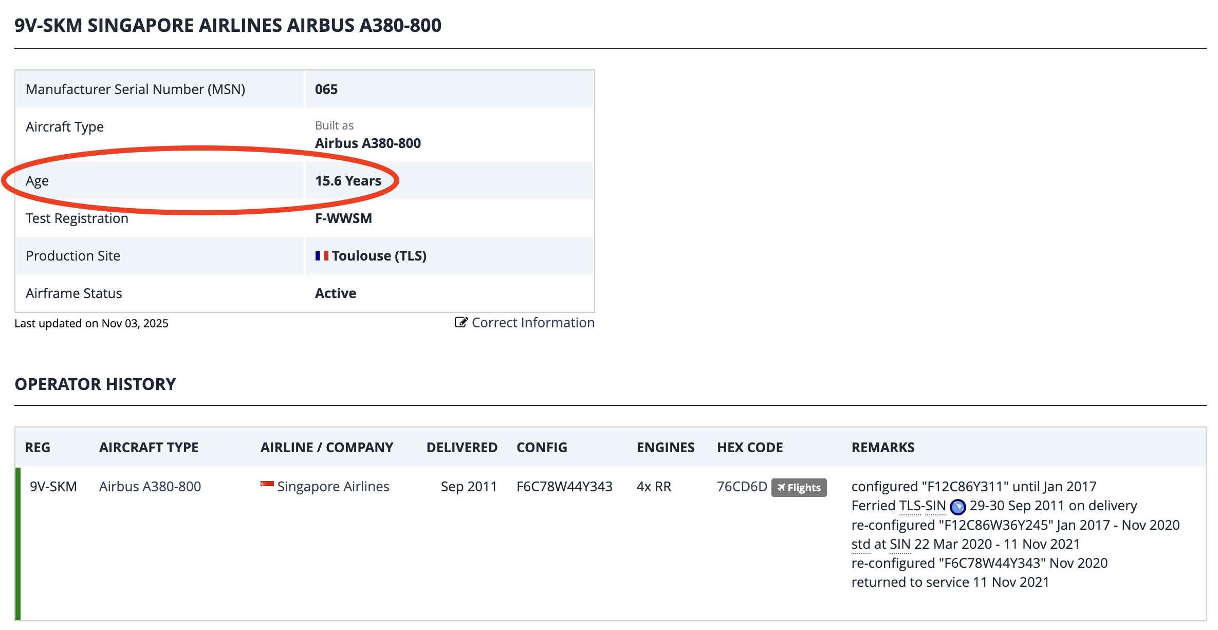 Planespotters SQ 9V SKM details