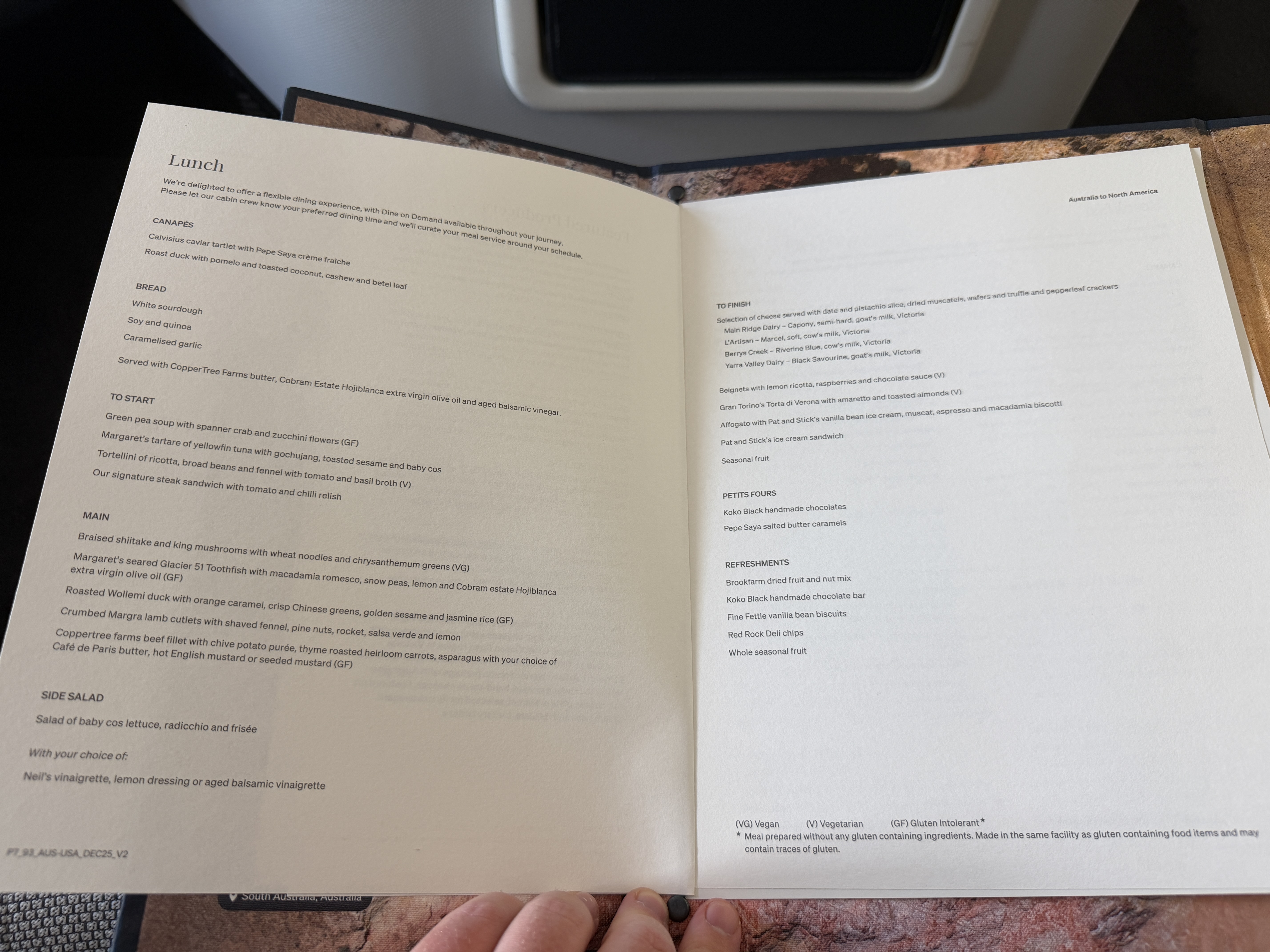 Qantas First Class Menu Qantas First Class Menu