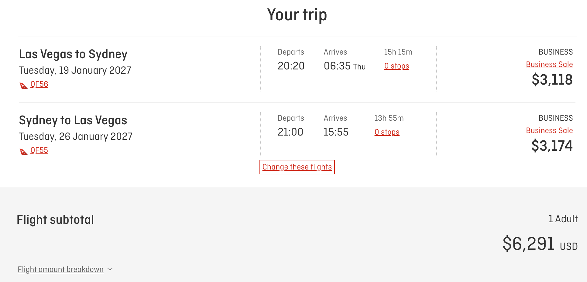 Qantas Las Vegas to Sydney business class Qantas Las Vegas to Sydney business class