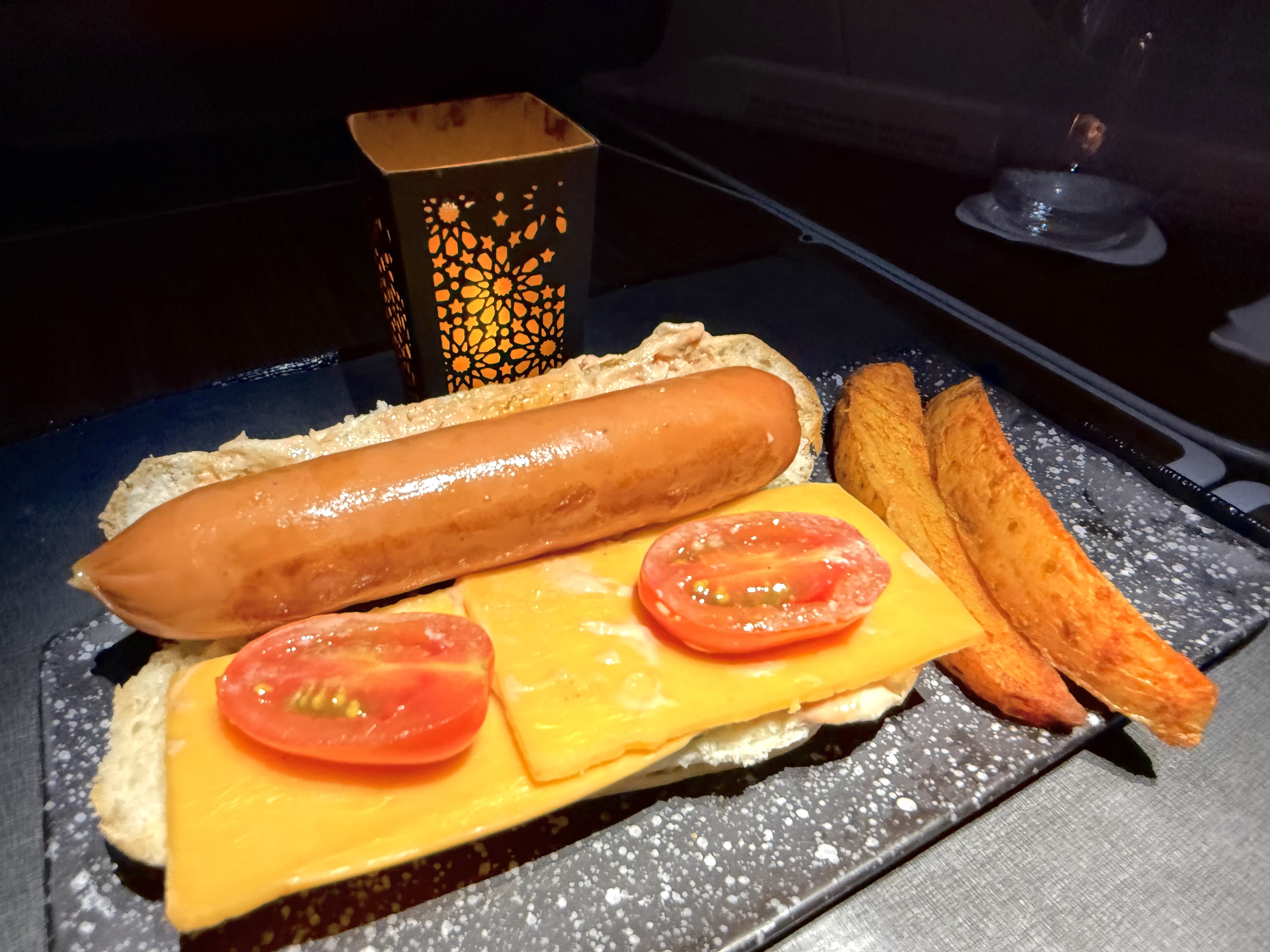 Qatar Airways Airbus A350900 business class hot dog