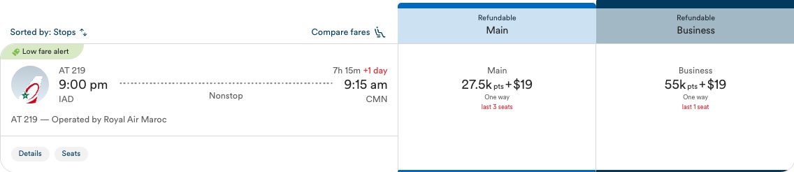 Screenshot Alaska Airlines award deal