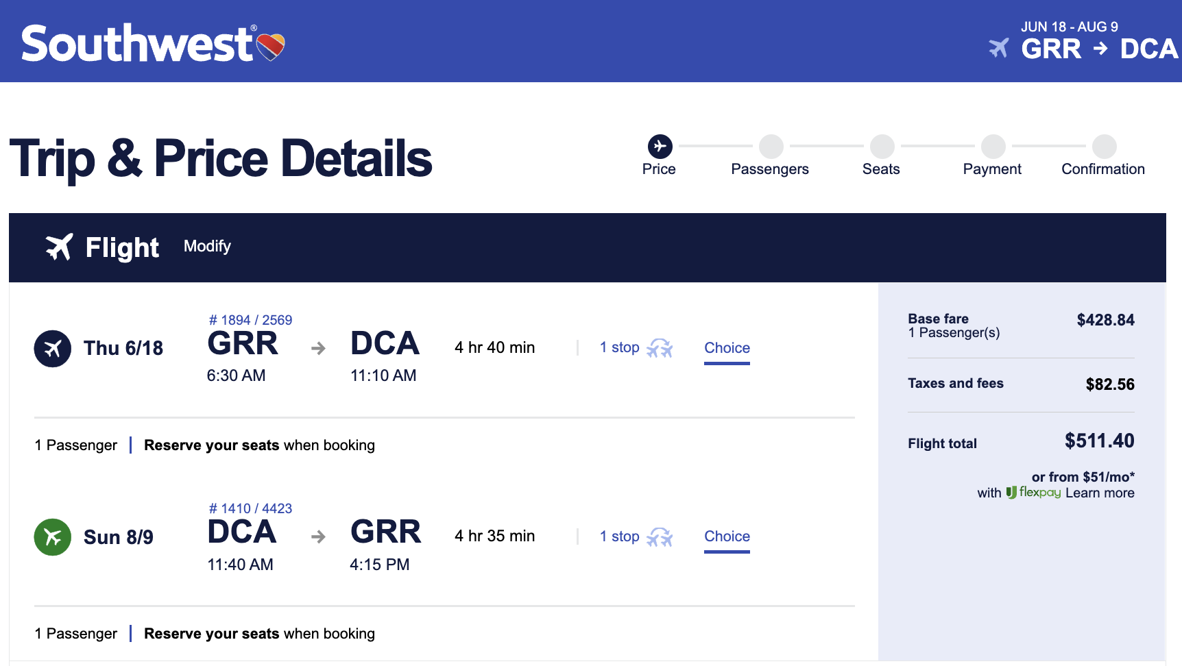 Southwest GRR DCA