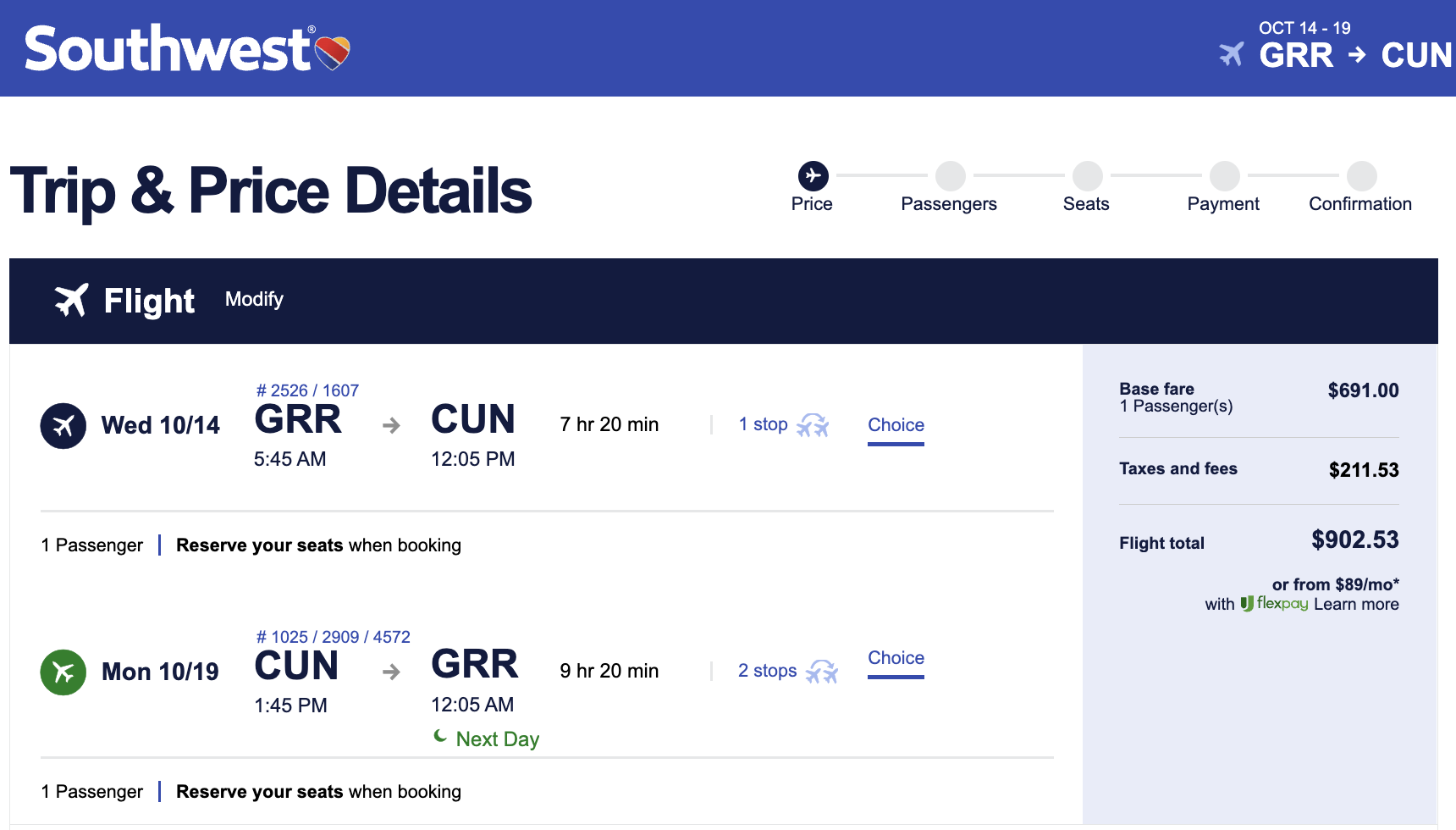 Southwest GRR CUN