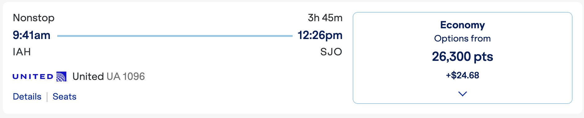 Screenshot 2026 02 26 at 7.37.19 PM United IAH-SJO TrueBlue Points