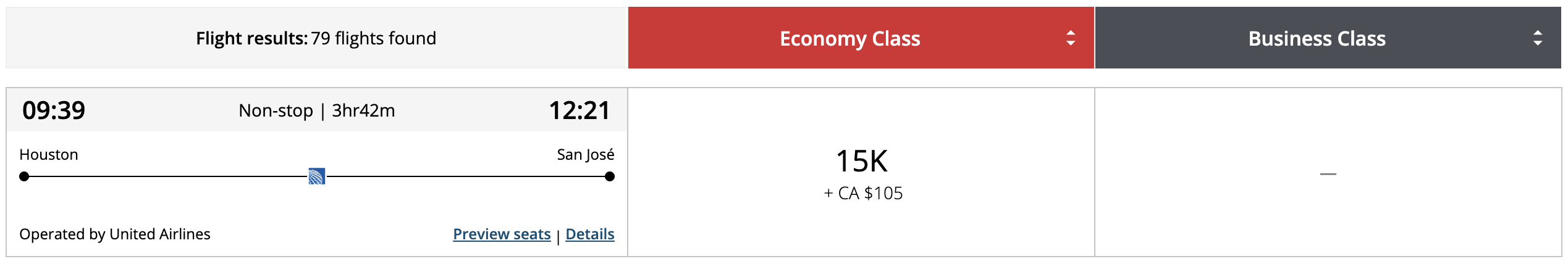 Screenshot 2026 02 26 at 8.04.38 PM United IAH-SJO Aeroplan pricing