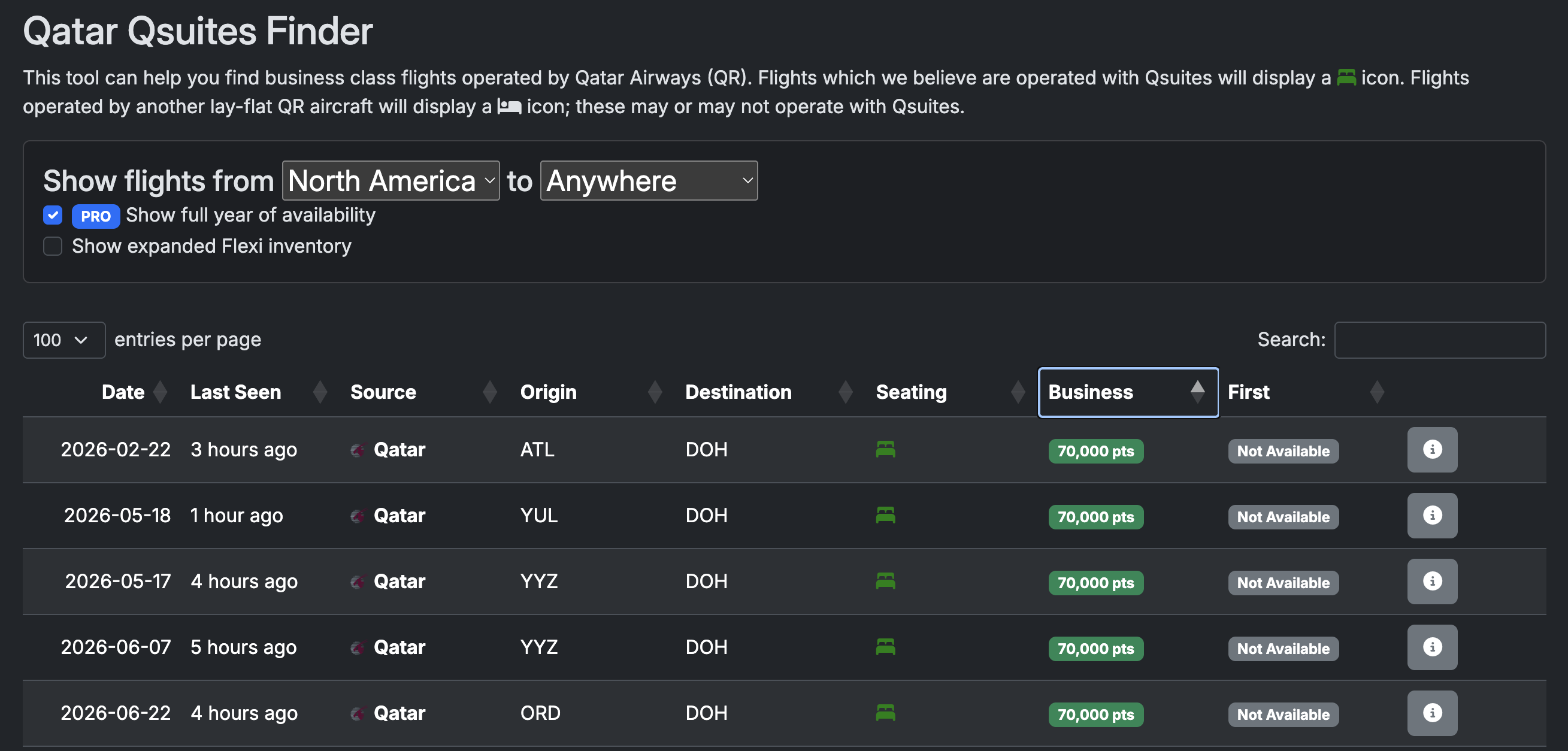 Seats.aero Qsuites finder tool