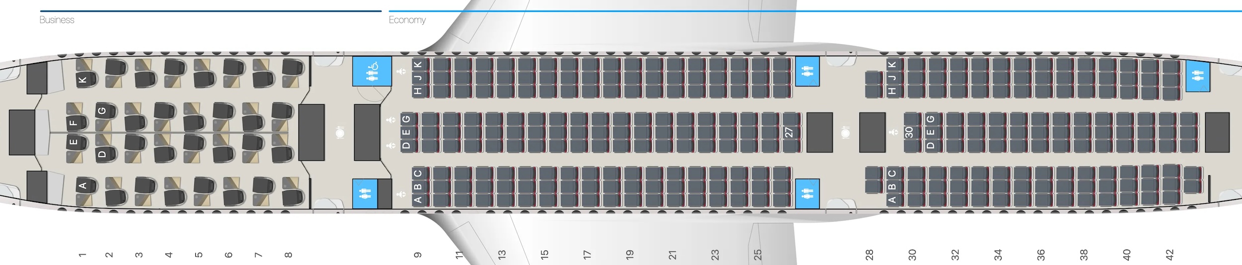 Turkish Airlines seat map A350 900 32J 297E Turkish Airlines seat map A350 900 32J 297E