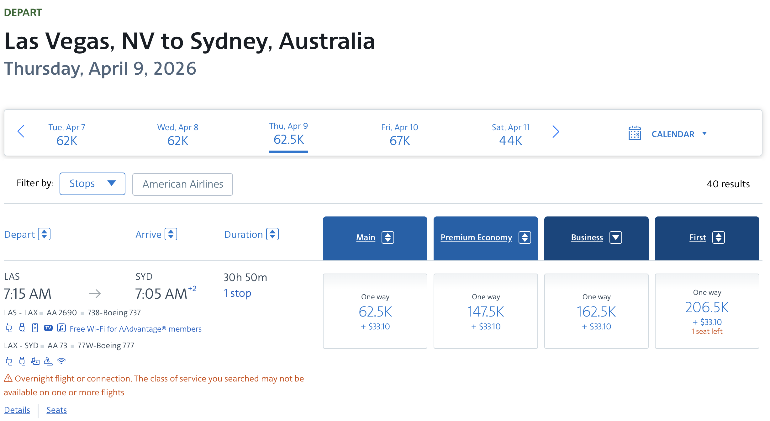 AA LAS LAX SYD business example AA LAS LAX SYD business example