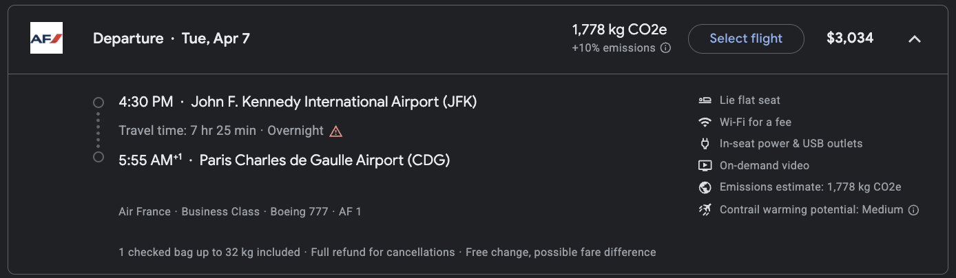 Air France JFK CDG Google Flights
