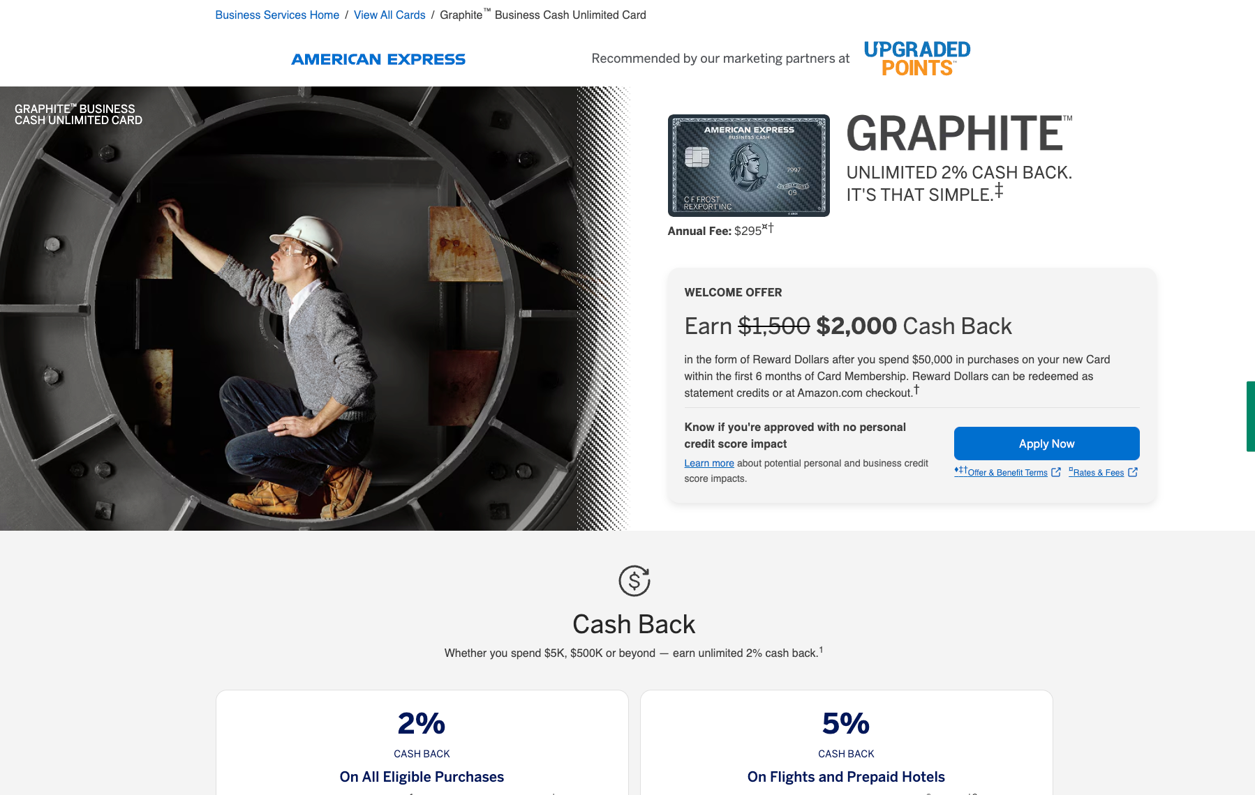 Amex Graphite Business Cash Unlimited card $2,000 offer