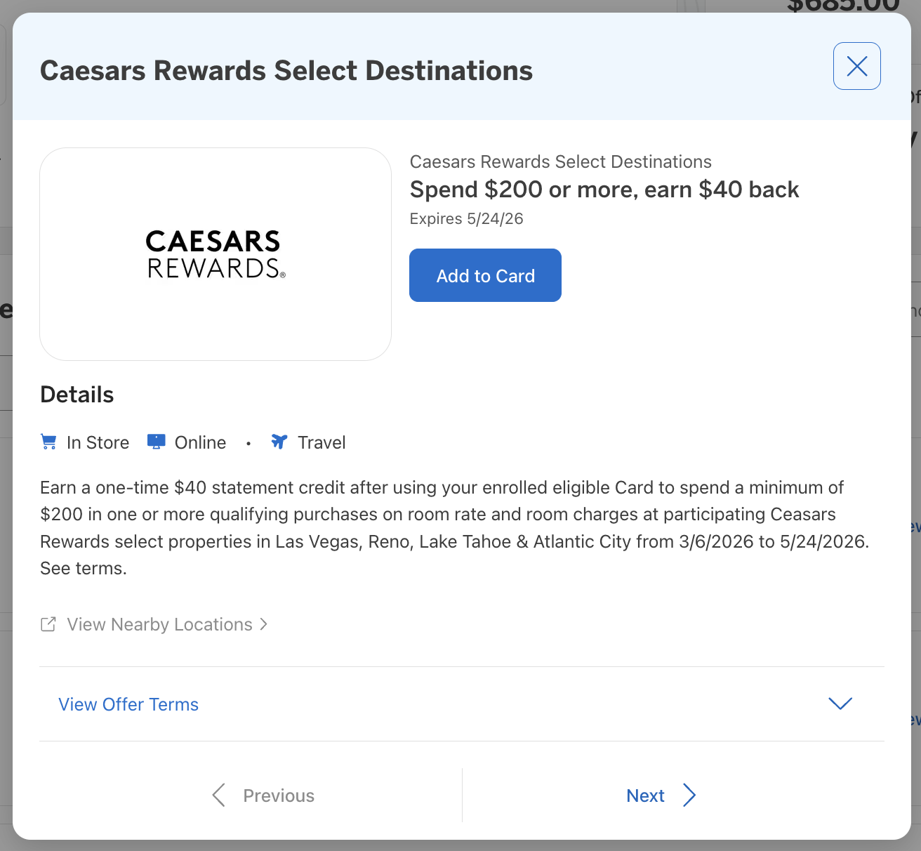 Amex Offer Caesars March 2026