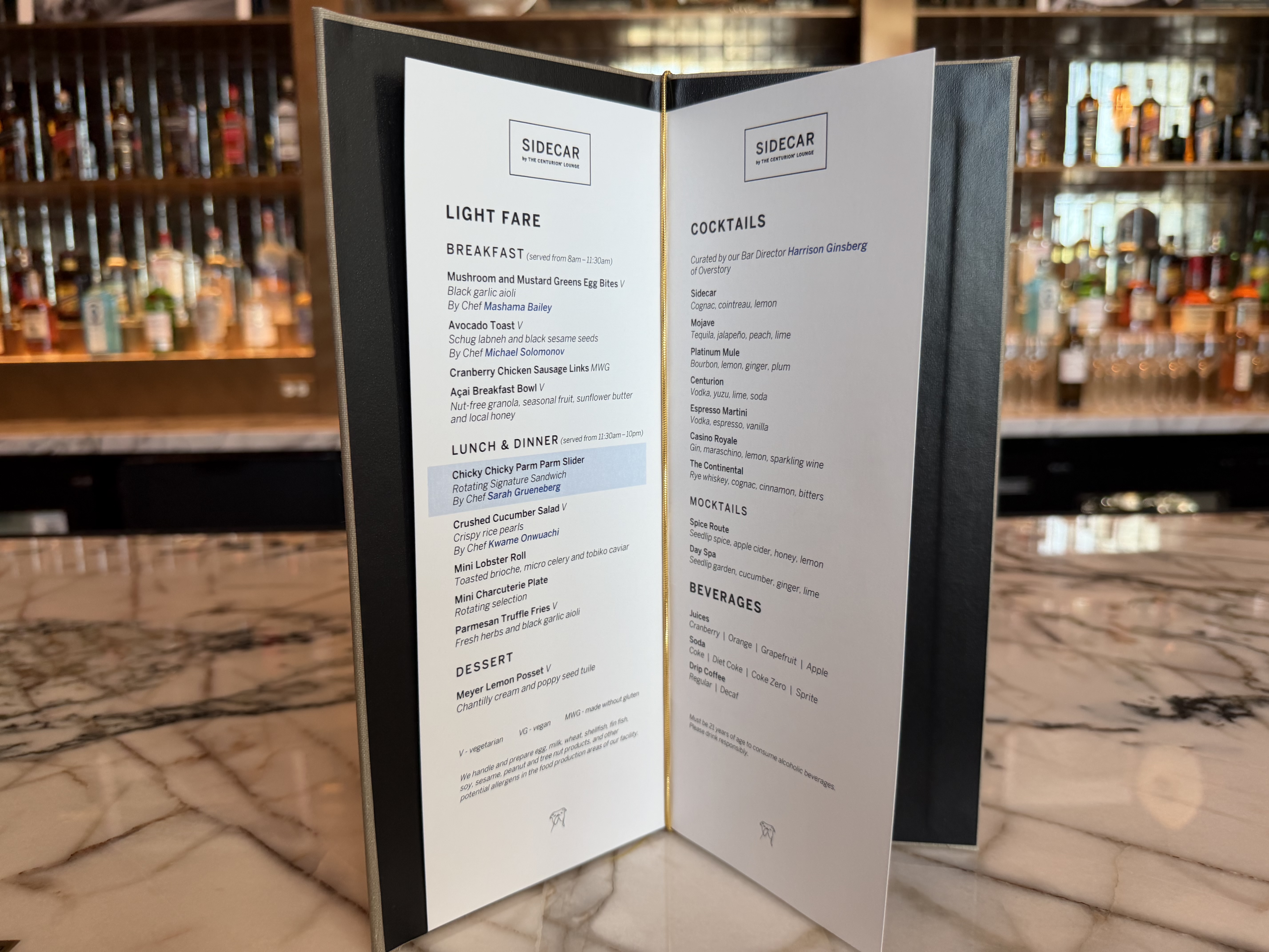 Amex Sidecar Lounge LAS Food and Drink Menu